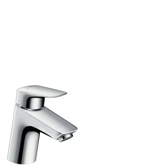 Einhebel-Waschtischmischer aus Chrom von Hansgrohe mit herausziehbarer Zugstangen-Ablaufgarnitur und einem modernen, schlichten Design für Waschtische.